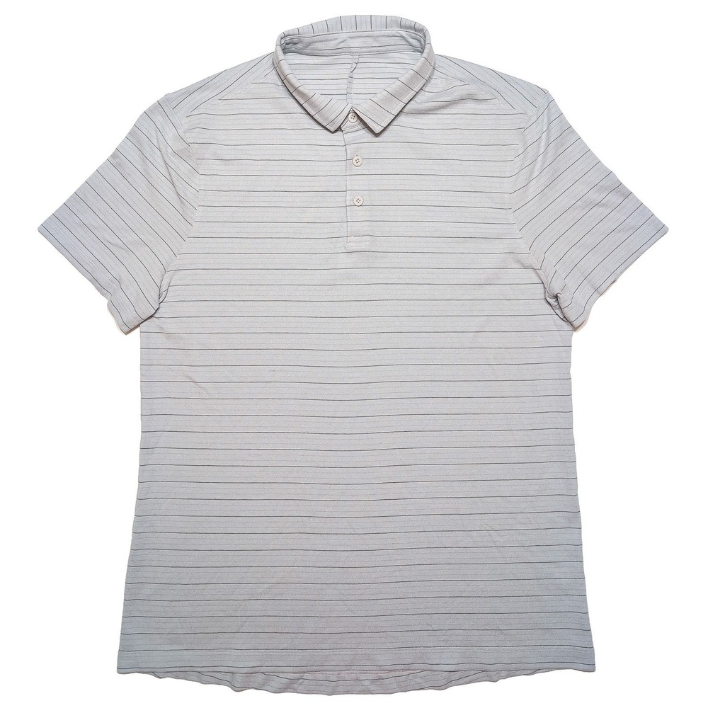 LULULEMON Men's Evolution Polo Shirt Gray Striped Medium M